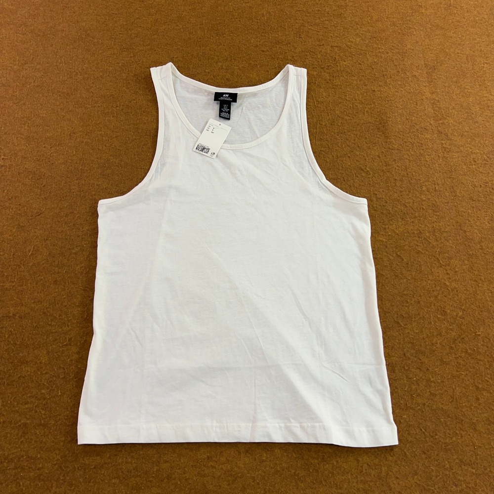 H&M Mens Small White Regular Fit Cotton Tank Top Shirt NWT